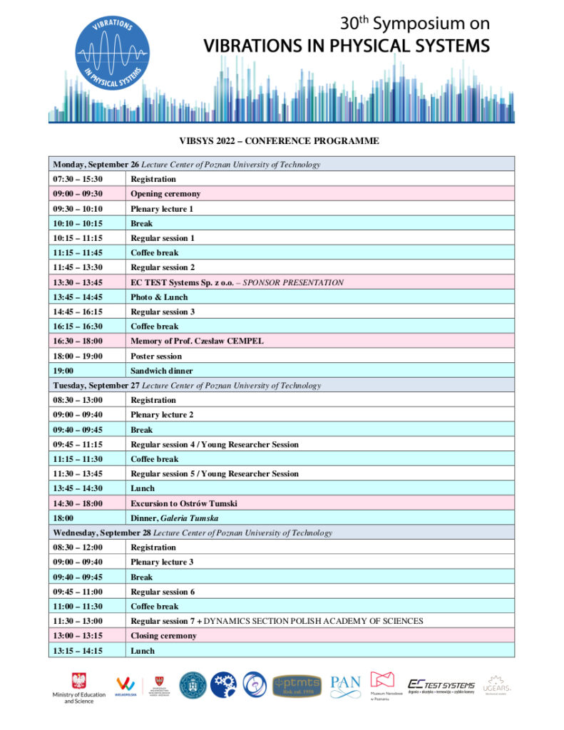 PROGRAMME 31st Conference Vibrations in Physical and Technical Systems